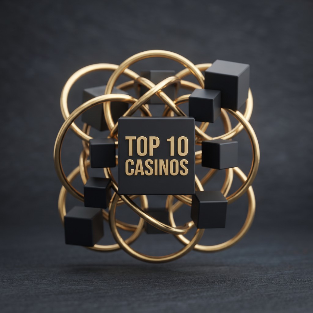 Top 10 Casinos — matte black cube with gold rings